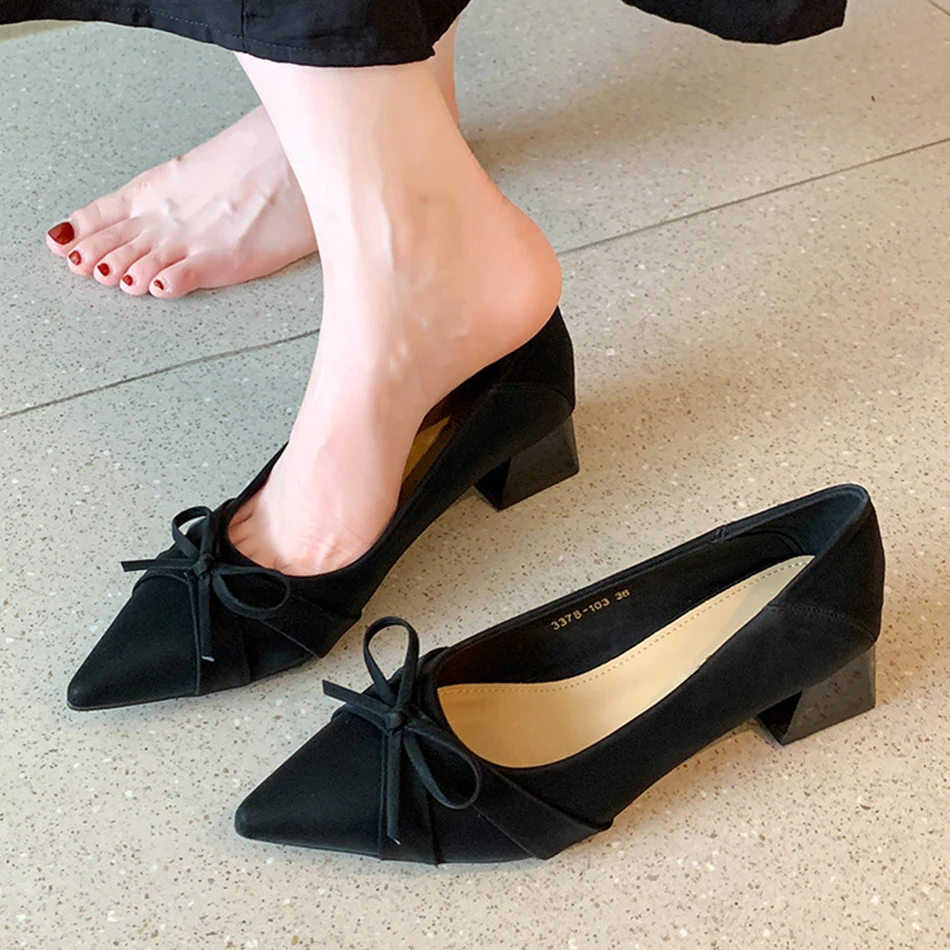 French-style elegant single-heeled fashionable pointed-toe low-cut women's shoes, new style platform women's shoes