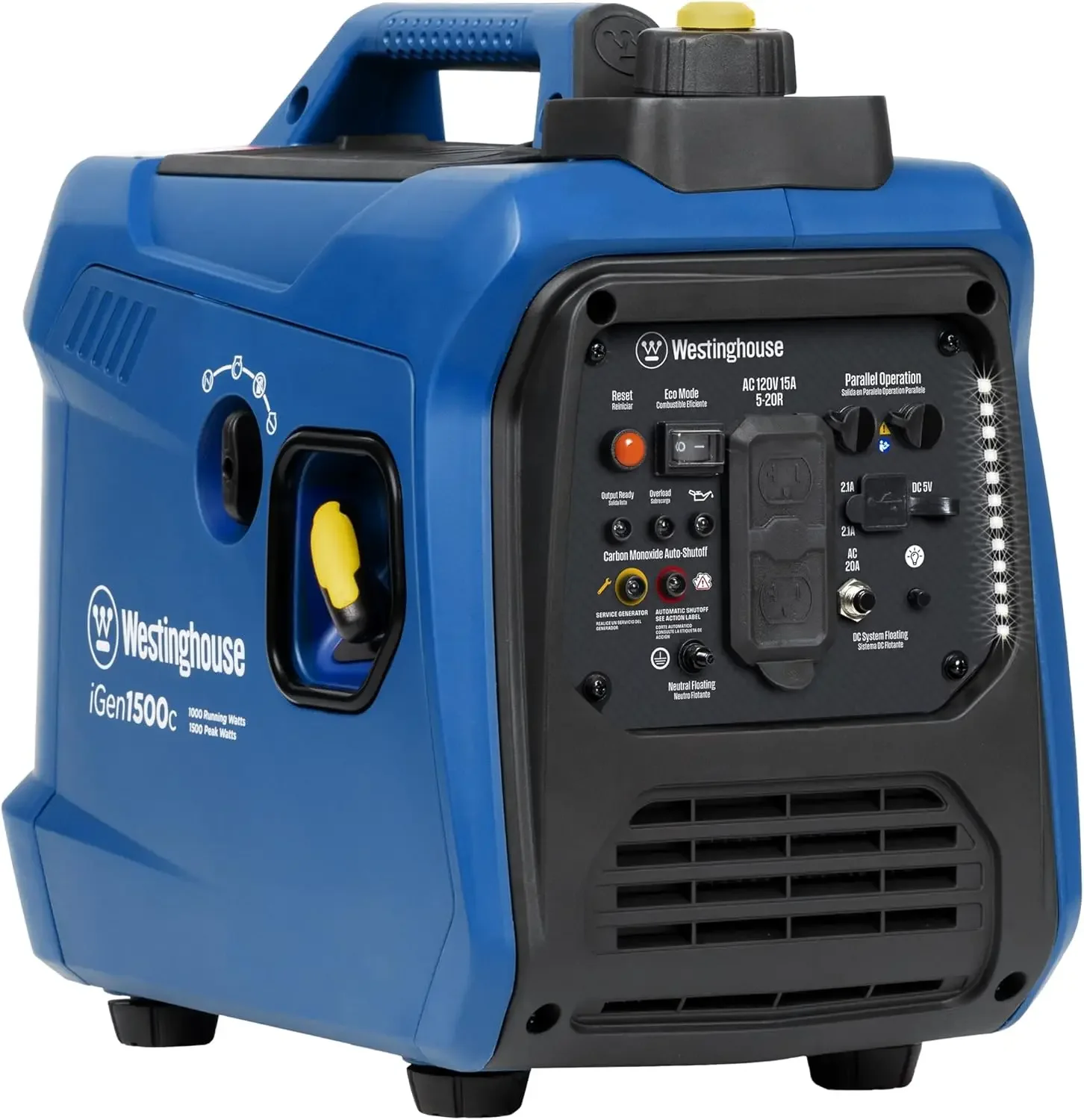 1500 Peak Watt Super Quiet & Lightweight Portable Inverter Generator, Gas Powered, CO Sensor, Parallel Capable, Long Run Time,Bl