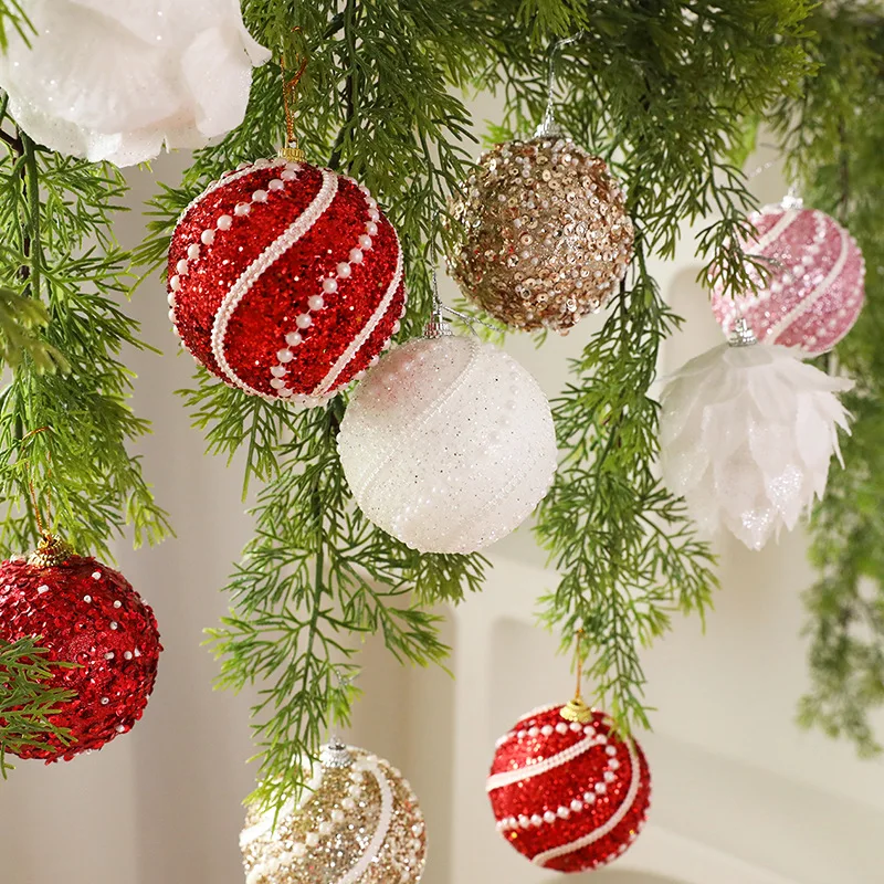 8 سنتيمتر عيد الميلاد الكرة ديكور الأبيض اللؤلؤ رغوة البتلة الكرة شجرة عيد الميلاد معلقة حلية الترتر كرات لامعة للعام الجديد احتفالي ديكور #5