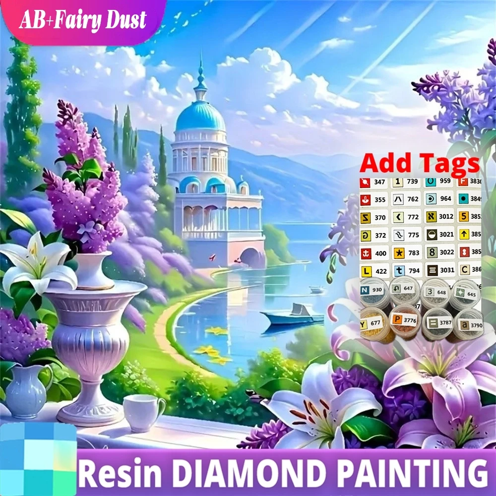

Смола AB Фея Пыль 5D DIY Алмазная Вышивка Озеро Пейзаж Гора Мозаика Цветок Полная Квадратная Круглая Картина Лилия Ручная Работа Gif