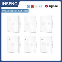 IHSENO Wifi/Zigbee EU Touch Switch AC100-240V Backlight Panel Tempered Crystal Glass Wall Light Sensor Switches 1/2/3Gang