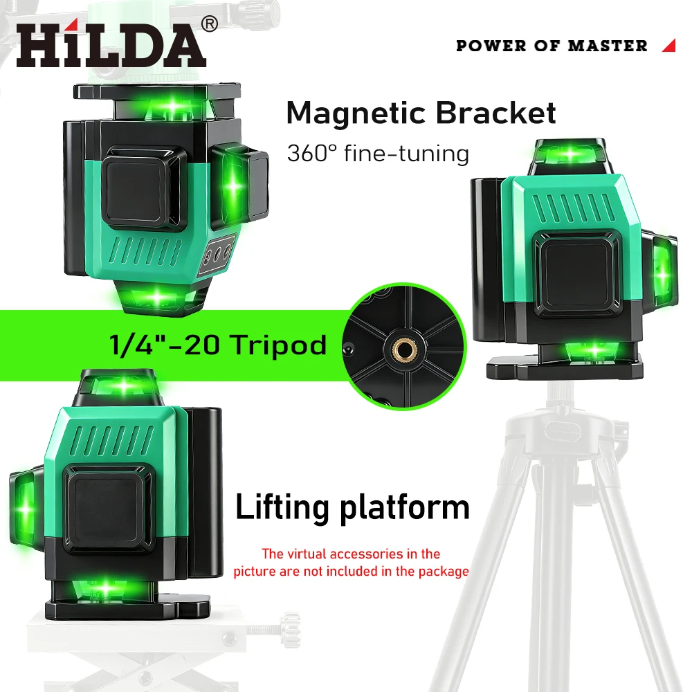 HILDA 16/12 Lines Laser Level Green Line SelfLeveling 360 Horizontal And Vertical Super Powerful Laser Level Green Beam
