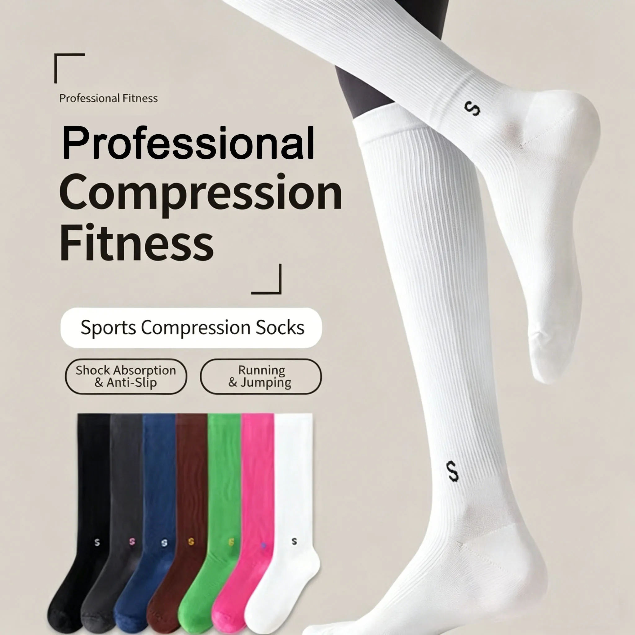 

Professional Sports Compression Calf Socks for Women, Breathable Pressure Socks for Running, Jump Rope, Fitness, Summer Slimming