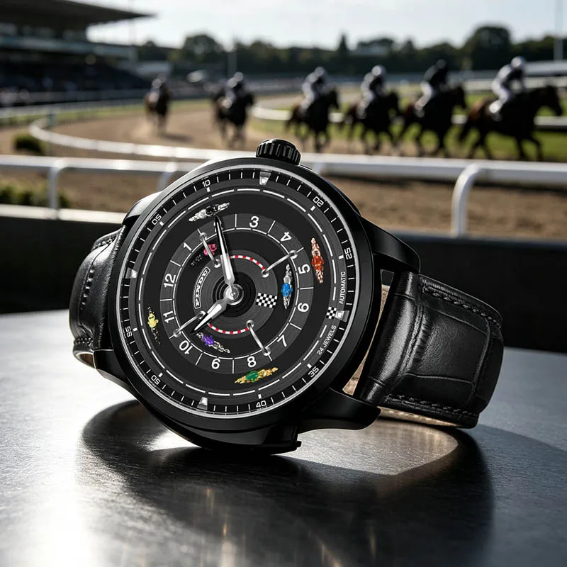PINDU Design Original Top Men's Mechanical Watch NH35A Push Button Rotary Horse Racing Game Watch Hands Sapphire Watch For Men