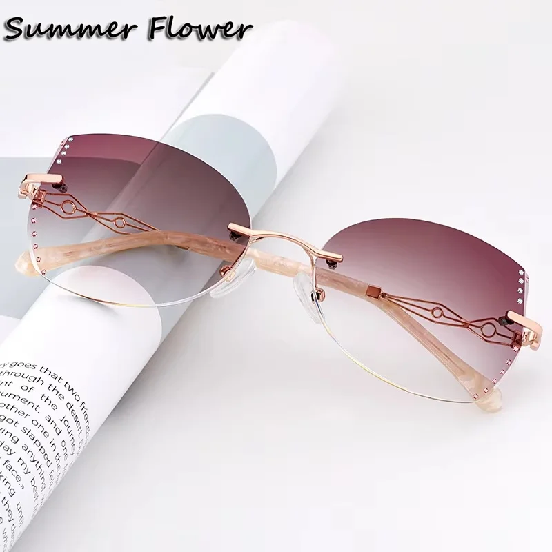 

Woman Sunglasses Gradient Tint Color Customize Color UV 400 Protection Prescription Lady Luxury Gafas with Stones