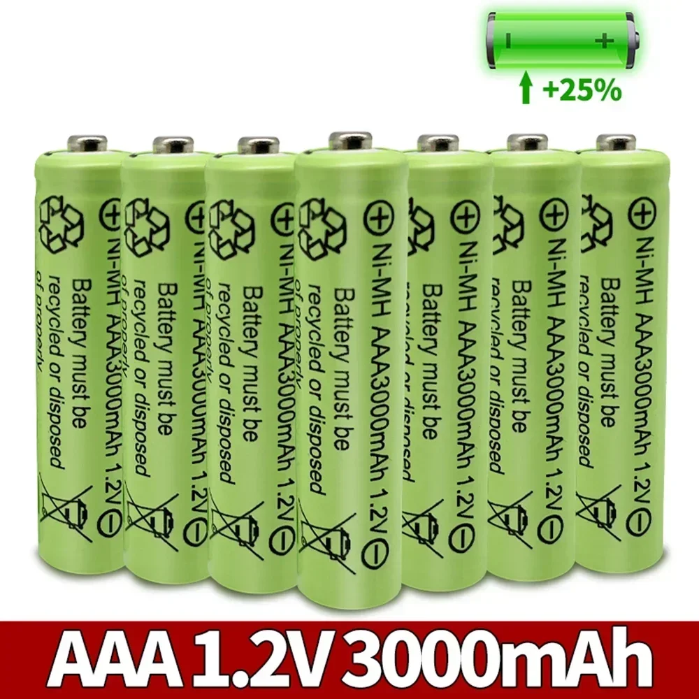 Baterai isi ulang AAA 3000mAh 3A 1.2V, sel baterai Ni-MH kuning untuk mainan RC MP3 senter led