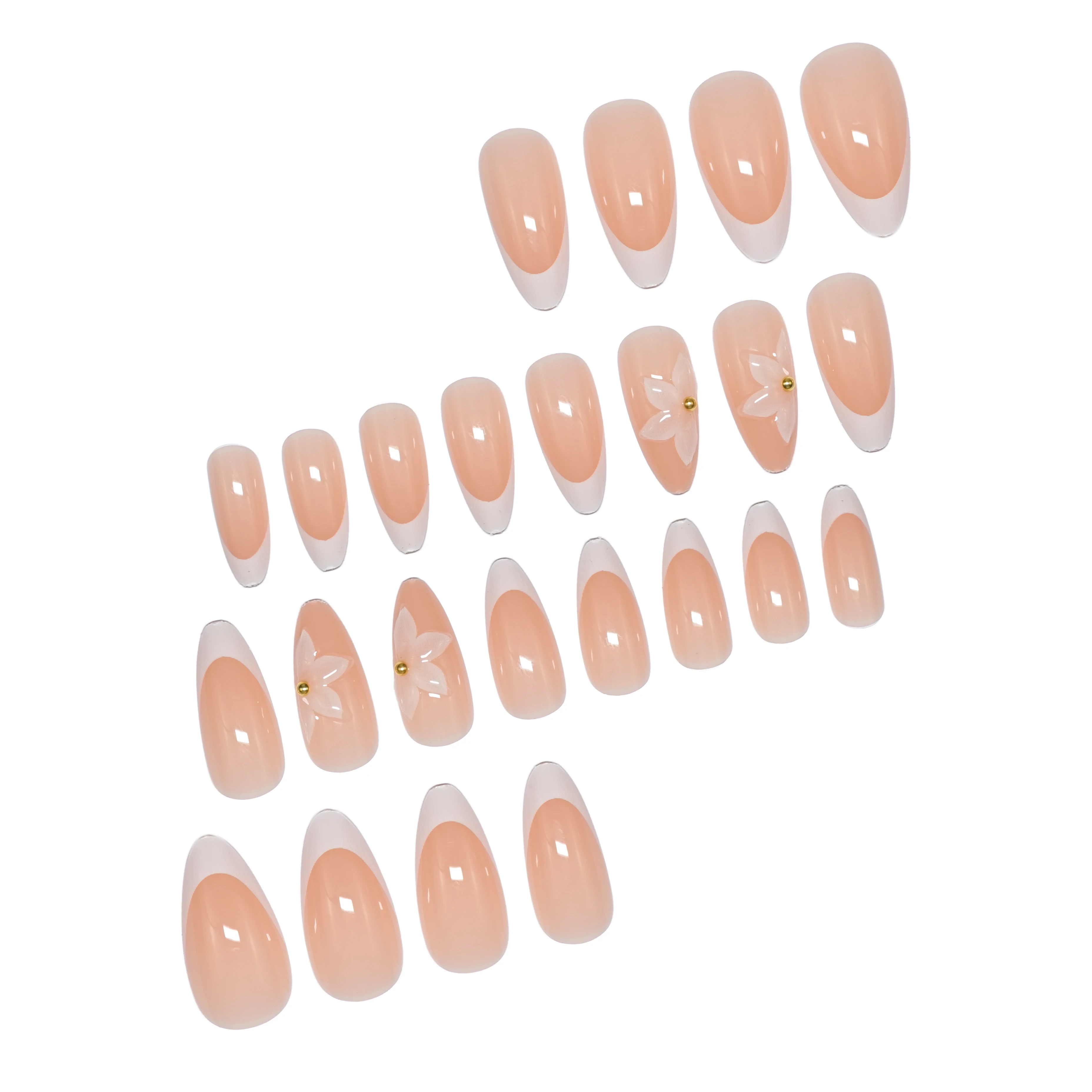 Transform Your Nails With 24pcs Medium Almond French Style White Flower Modern Classic Simple Nude Full Cover Fake Nail Kit