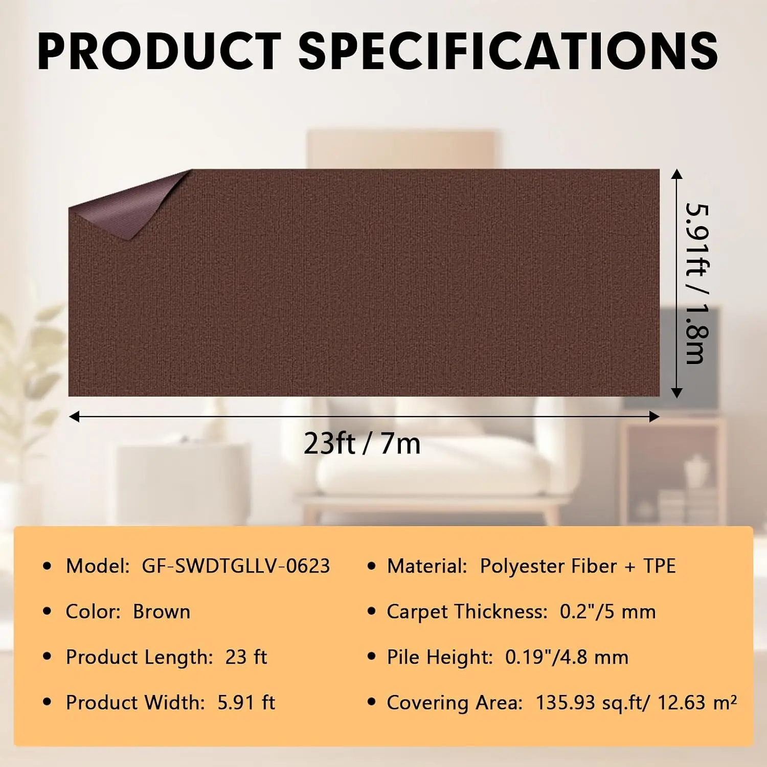 Marine Carpet,6 FT x 23 FT Brown Indoor Outdoor Carpet 0.2