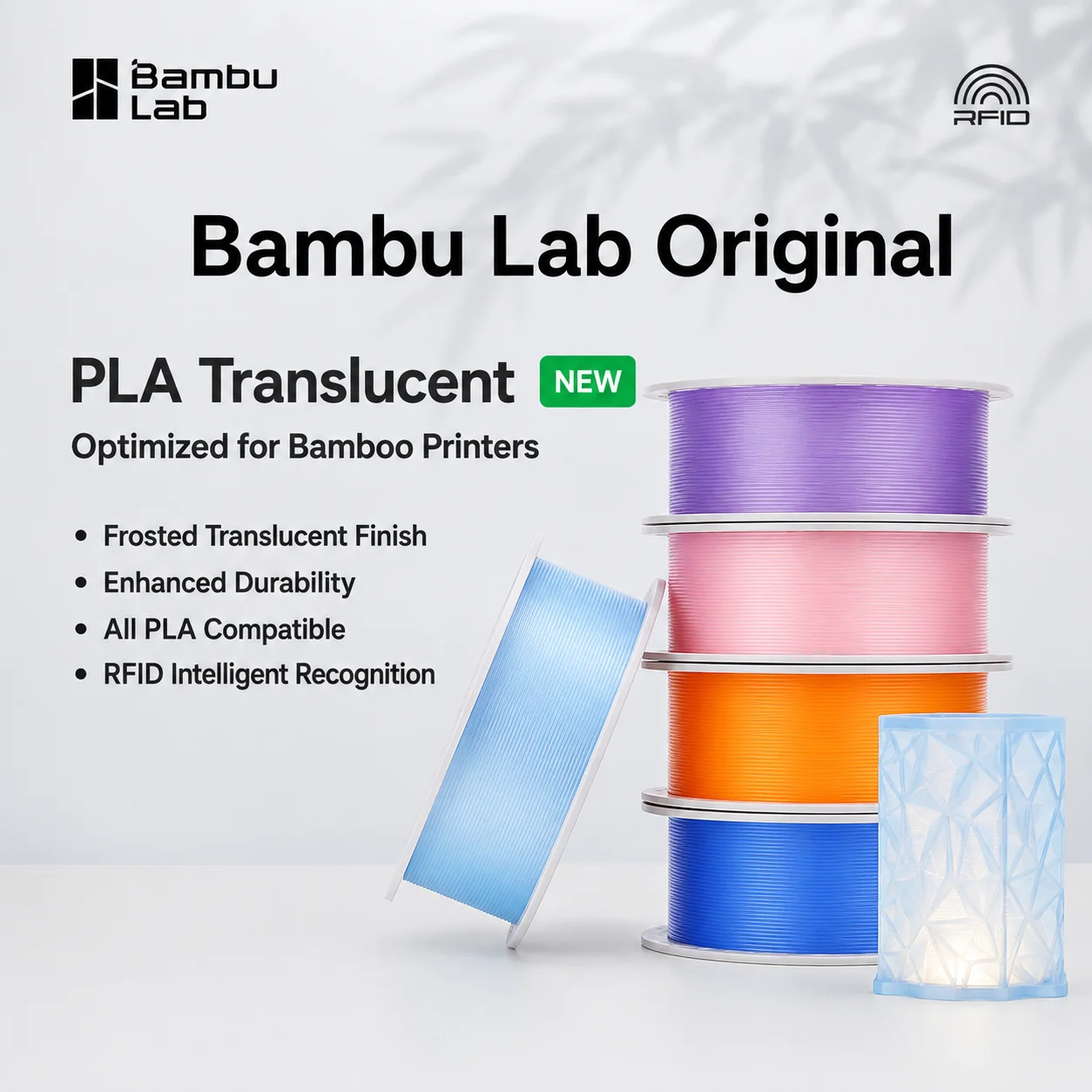 Bambu Lab Original PLA Translucent 3D Printer Filament 1KG Frosted Texture PLA-Translucent DIY Printing Material Consumables