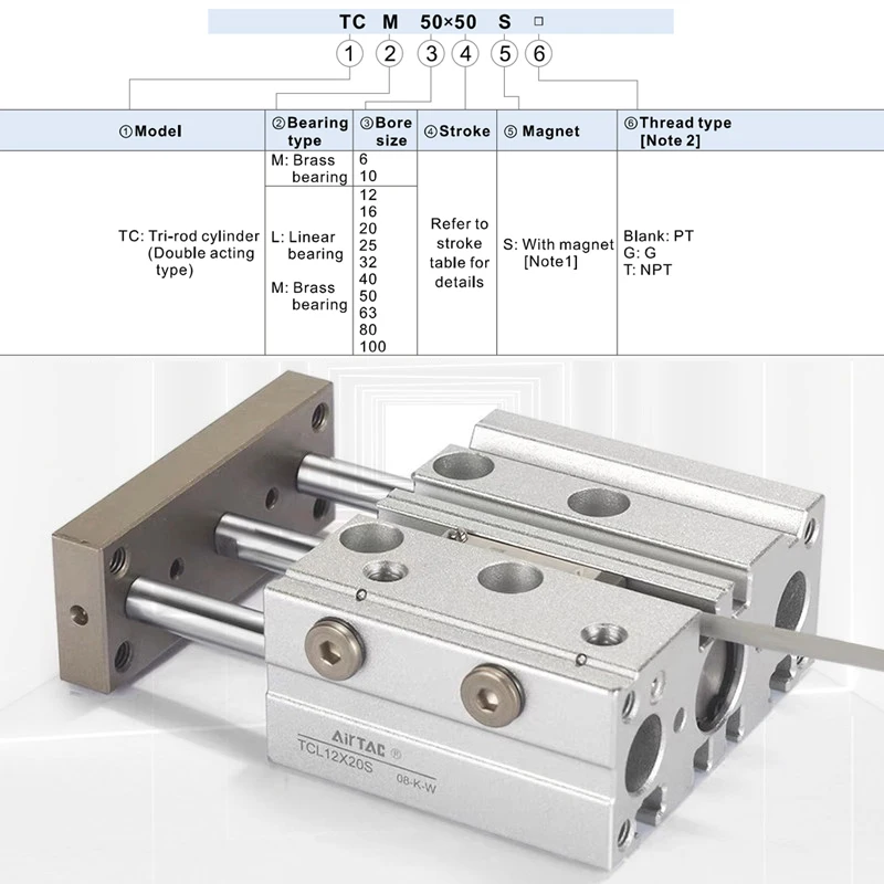 AirTac  Three Shaft Guide Cylinder TCL 12/16/20/25/32/40/50/63-S Double Acting Linear Bearing For Robotic Arm