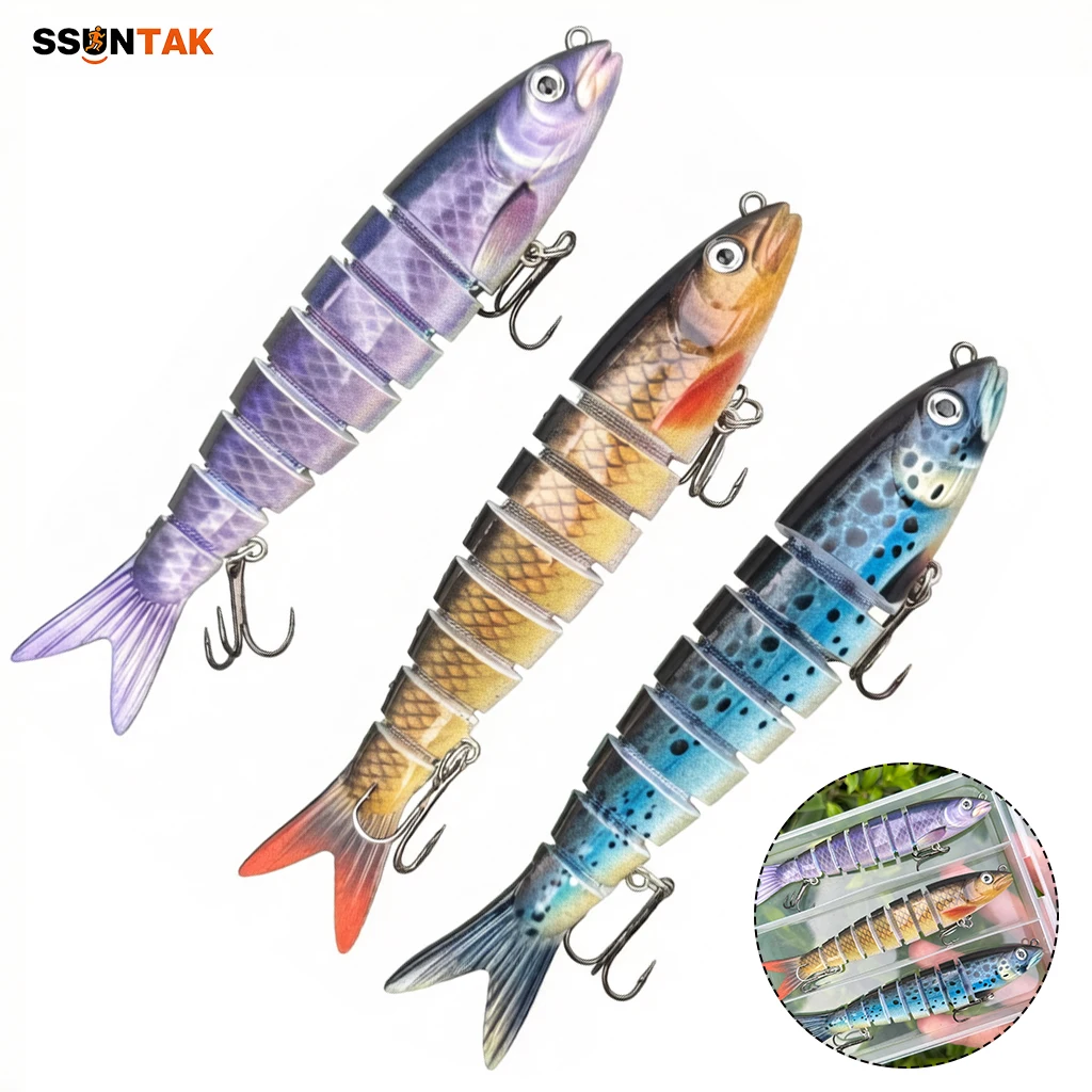 

SSUNTAK Multi Jointed Fishing Lure Slow Sinking Bionic Swimbait Hard Artificial Bait with Treble Hooks for Freshwater Saltwater