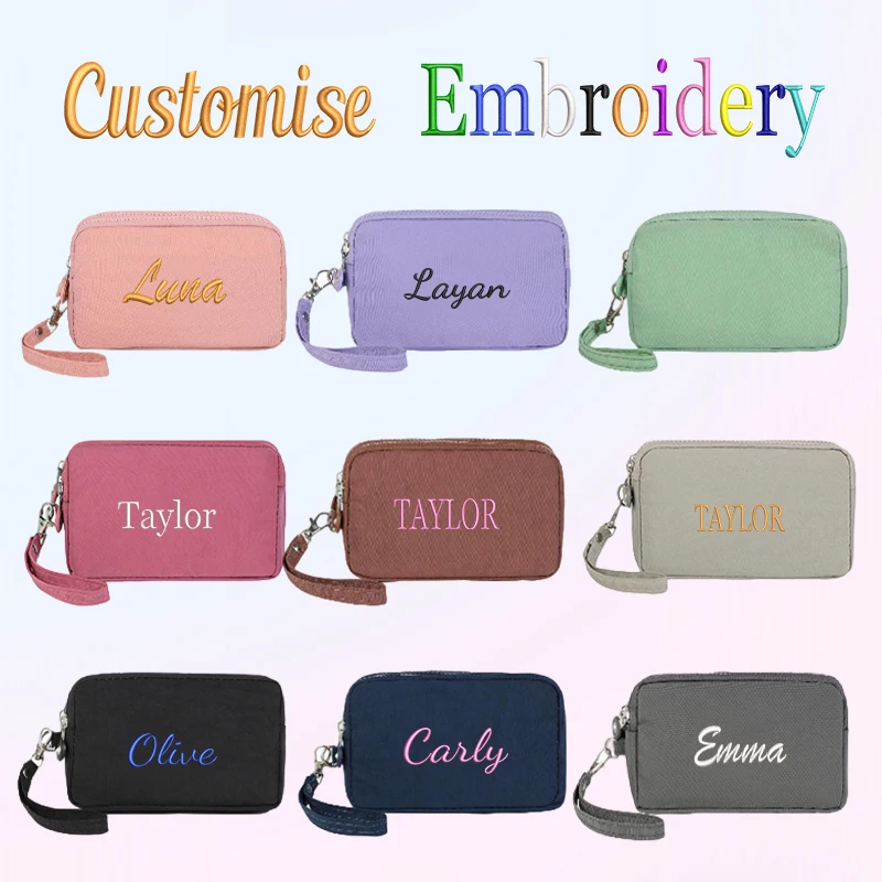Bestickte, individuelle Macaron-Farben, drei praktische Fächer, ein modischer Münzbeutel, Handytasche, Kosmetiktasche, Kulturtasche!