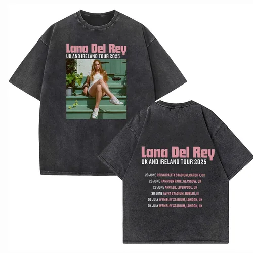 Imagen 1 del producto Lana Del Rey Reino Unido y Irlanda Estadio Tour 2025 Camiseta lavada Camisetas de algodón de manga corta con cuello redondo vintage