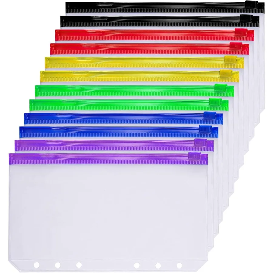 

30PCS A6 Size Binder Pockets 6 Holes Budget Cash Envelopes Multicolor Zipper Money Organizer Clear Zipper Folders Loose Leaf Do