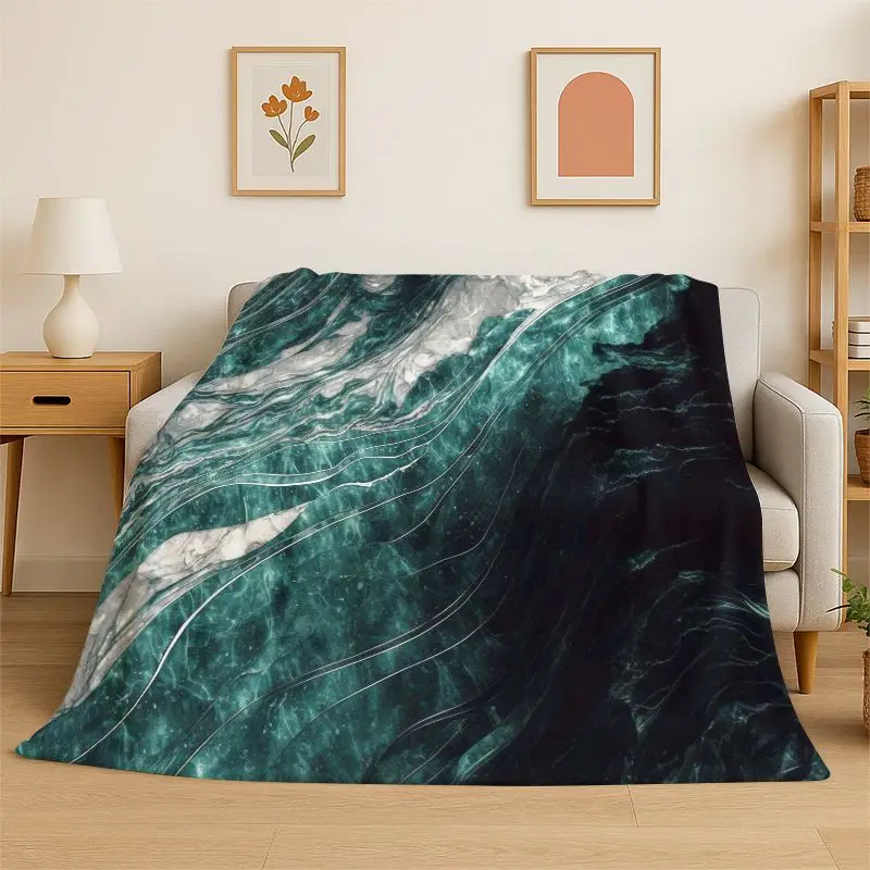 Luxurious Marble Nordic Art Colorful Stones Flannel Blanket Soft Throw Blanket for Bedroom Living Room Bed Travel Camping Picnic