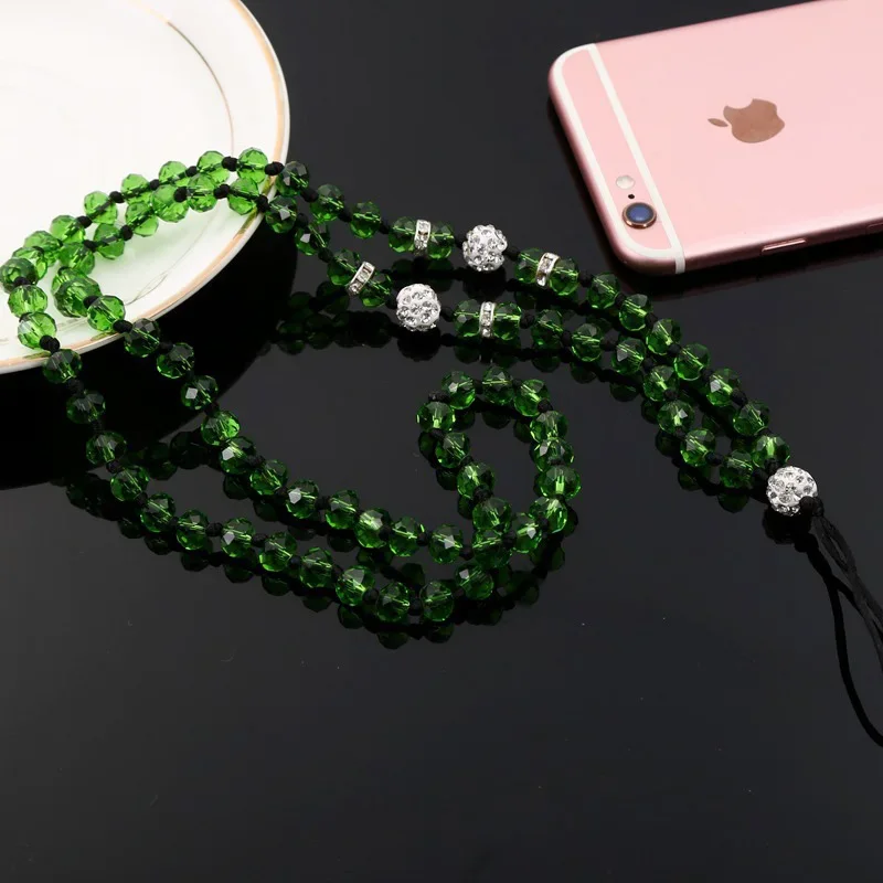 Handmade Acrylic Pearl Crystal Beaded Long Mobile Phone Chain Lanyard Fashion Anti Slip Phone Case Rope DIY Jewelry for Women