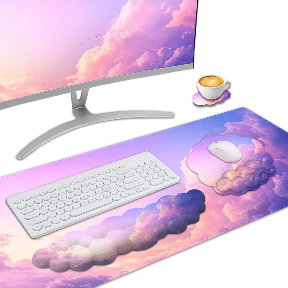 Purple Cloud Mouse Pad Wrist Pad Four-Piece Set - The mouse pad relieve wrist pain, ultra-smooth surface, suitable for office