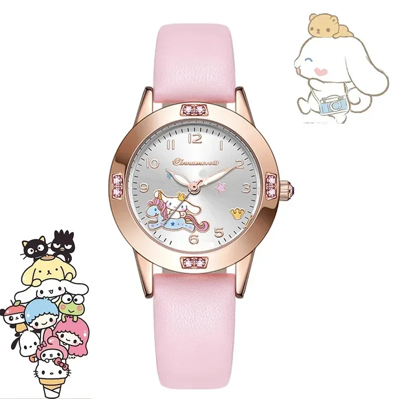 Часы Sanrio Hello Kitty Kuromi Cinnamoroll Kawaii кварцевые повседневные модные наручные часы My Melody для женщин и девочек, подарки на день рождения
