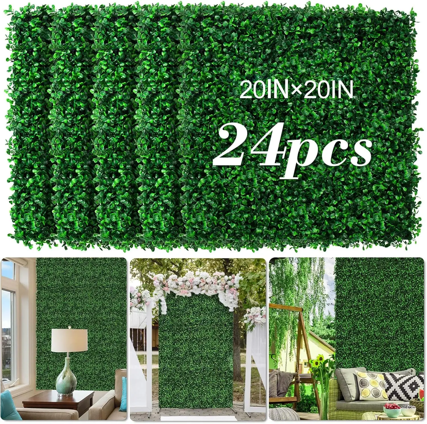 

Artificial Grass Wall 20x20 inch 24 Pcs Boxwood Hedge Panels UV Resistant Greenery Backdrop for Indoor Outdoor Patio Balcony