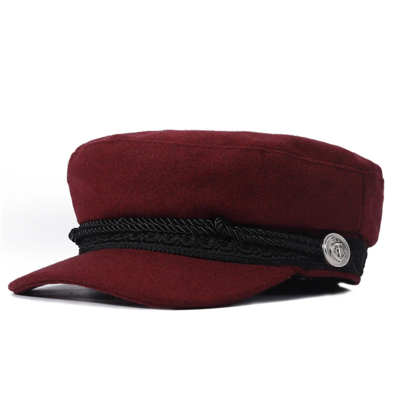 Fashion Women Men  Spring Autumn Sailor Black Ladies Beret Top Captain Cap Travel  Octagonal Hat