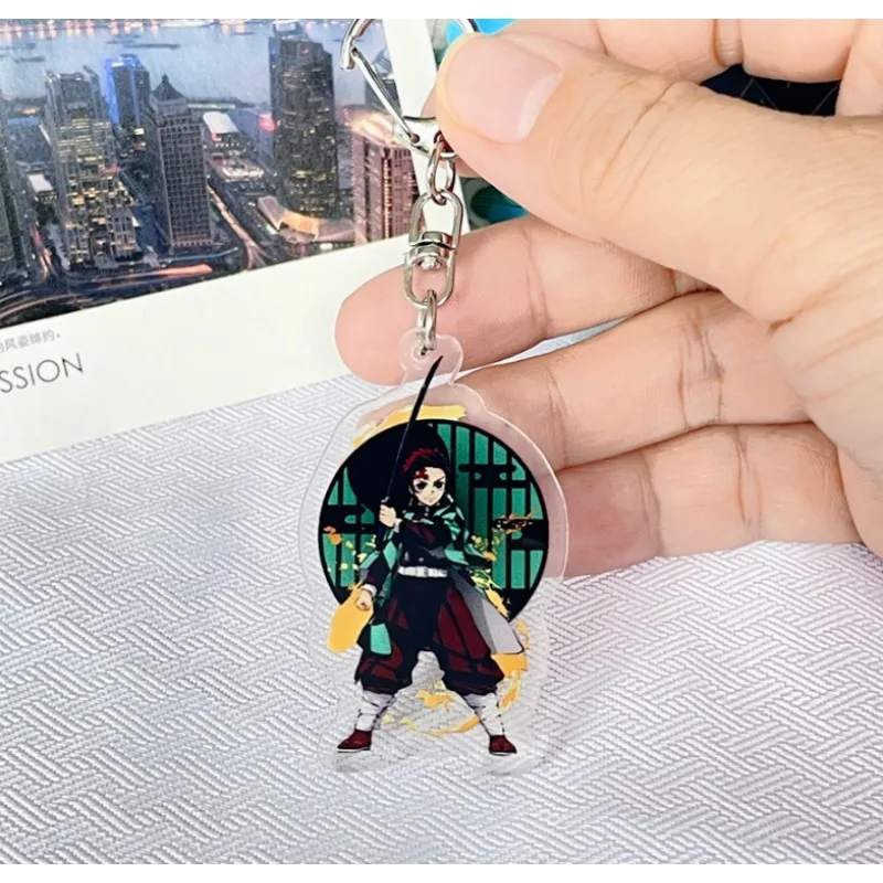 Demon Slayer Cartoon Portachiavi in acrilico Kamado Tanjirou Anime Action Figure Toy Doll Kawaii Chiave Zaino Decorazione Regalo di Natale