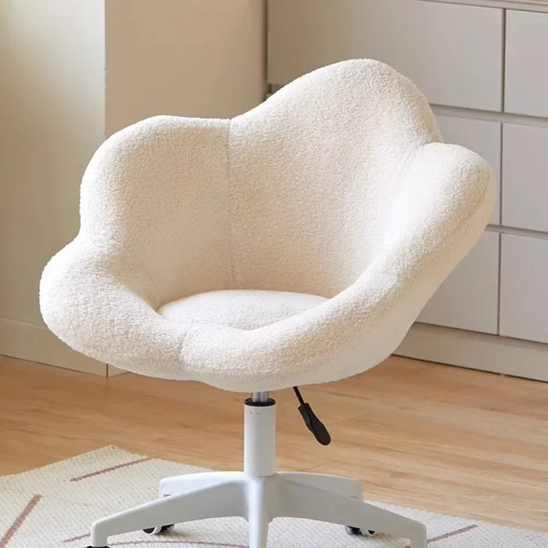 Cute White Back Vanity Chair Spinning Fluffy Wheels Adjustable Stool Vanity Chair Modern Metal Petit Meuble Nordic Furniture