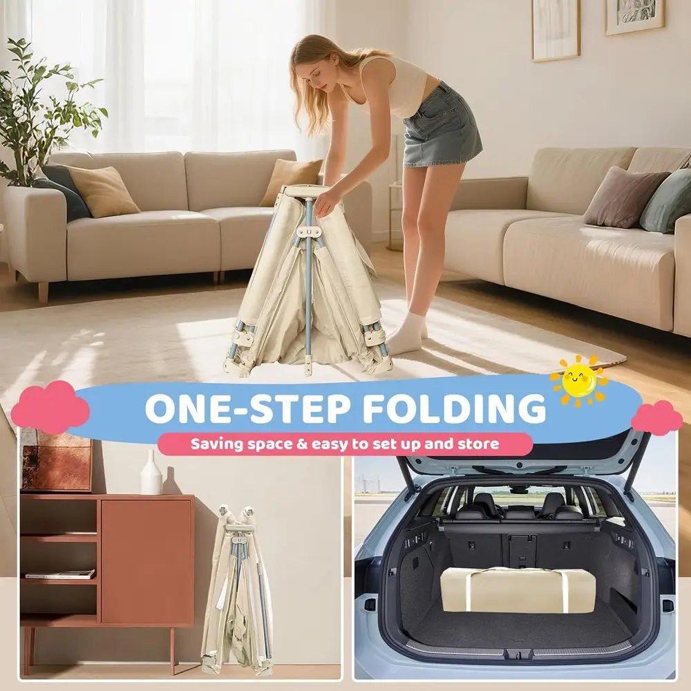 روضة أطفال جامبو 71x59 قابلة للطي للرضع والأطفال الصغار - ساحة أطفال شبكية محمولة مع مقابض للعب الداخلي والخارجي #4