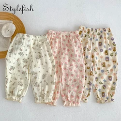 Ins Summer New Baby Girl Beautiful Flower Print Fragmented Cotton Pants Versatile Mosquito Resistant Pants