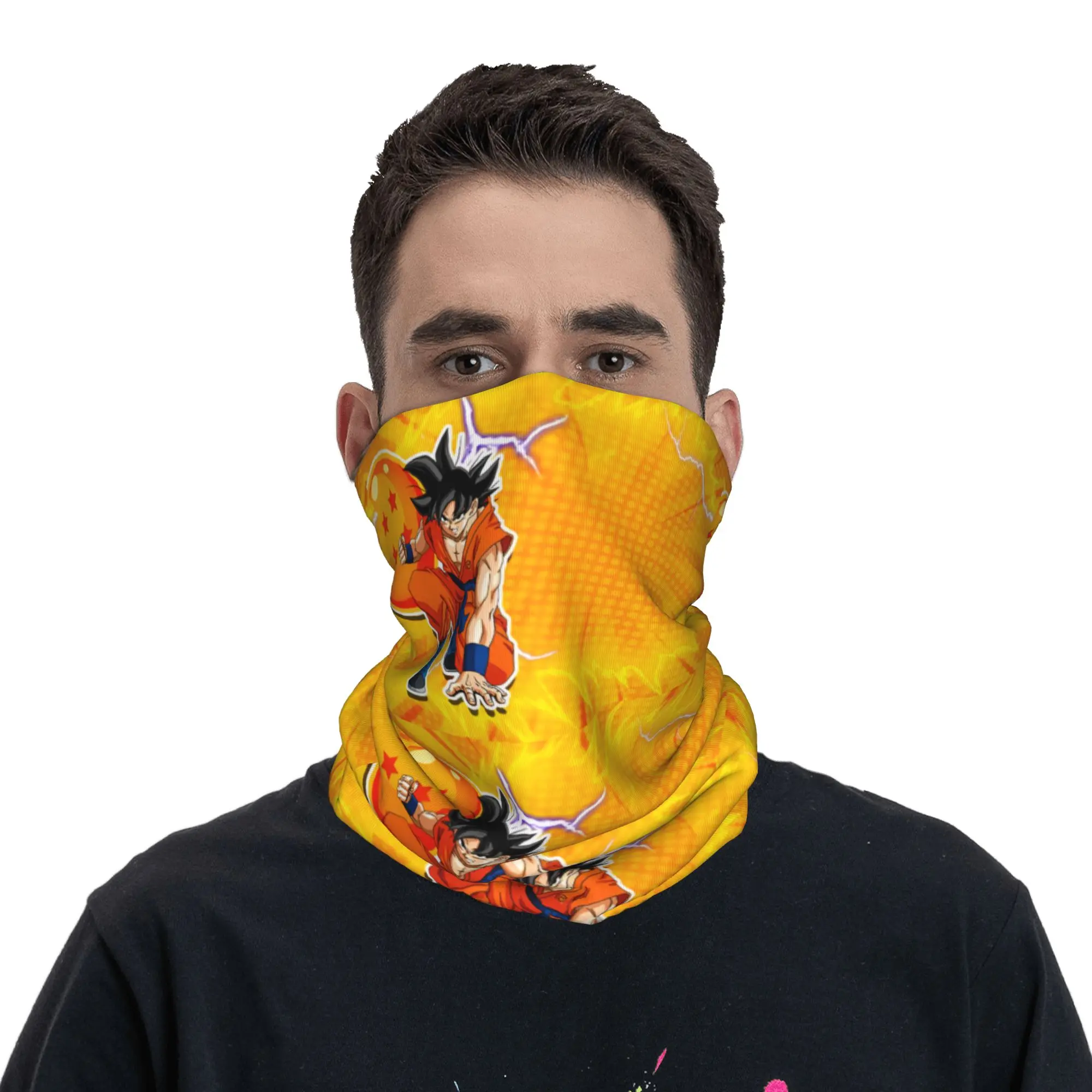 Custom Goku Anime Bandana Neck Gaiter for Hiking Cycling Men Women Wrap Scarf Cute Cartoon Balaclava Warmer