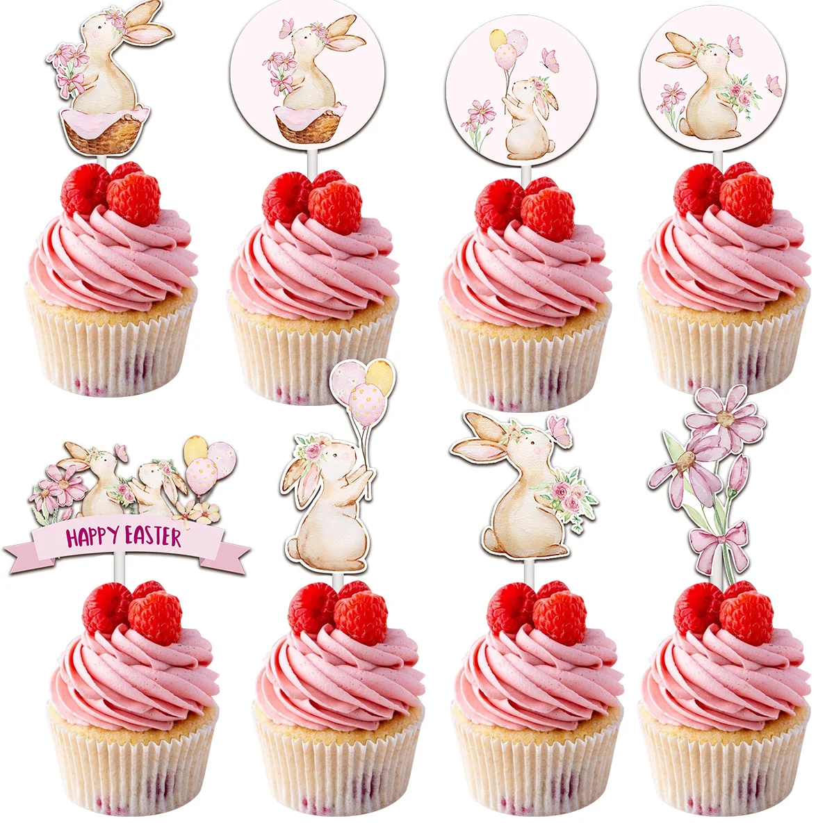 16Pcs Osterhase Topper Karton Kaninchen Rosa Topper Für Frohe Ostern Party DIY Kuchen Dekorationen Kinder Geschenke Liefert