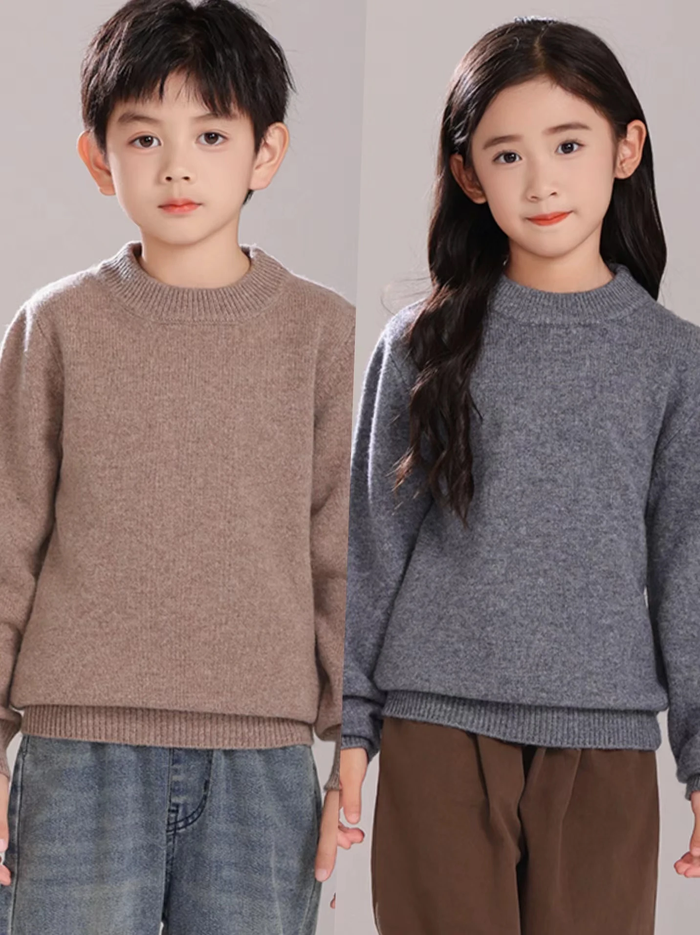 

100% Merino Wool Children's Sweater Pullover Autumn Winter Girls Boys Basic Mock Neck Wool Knitwear Kids Cashmere Thick Clothing