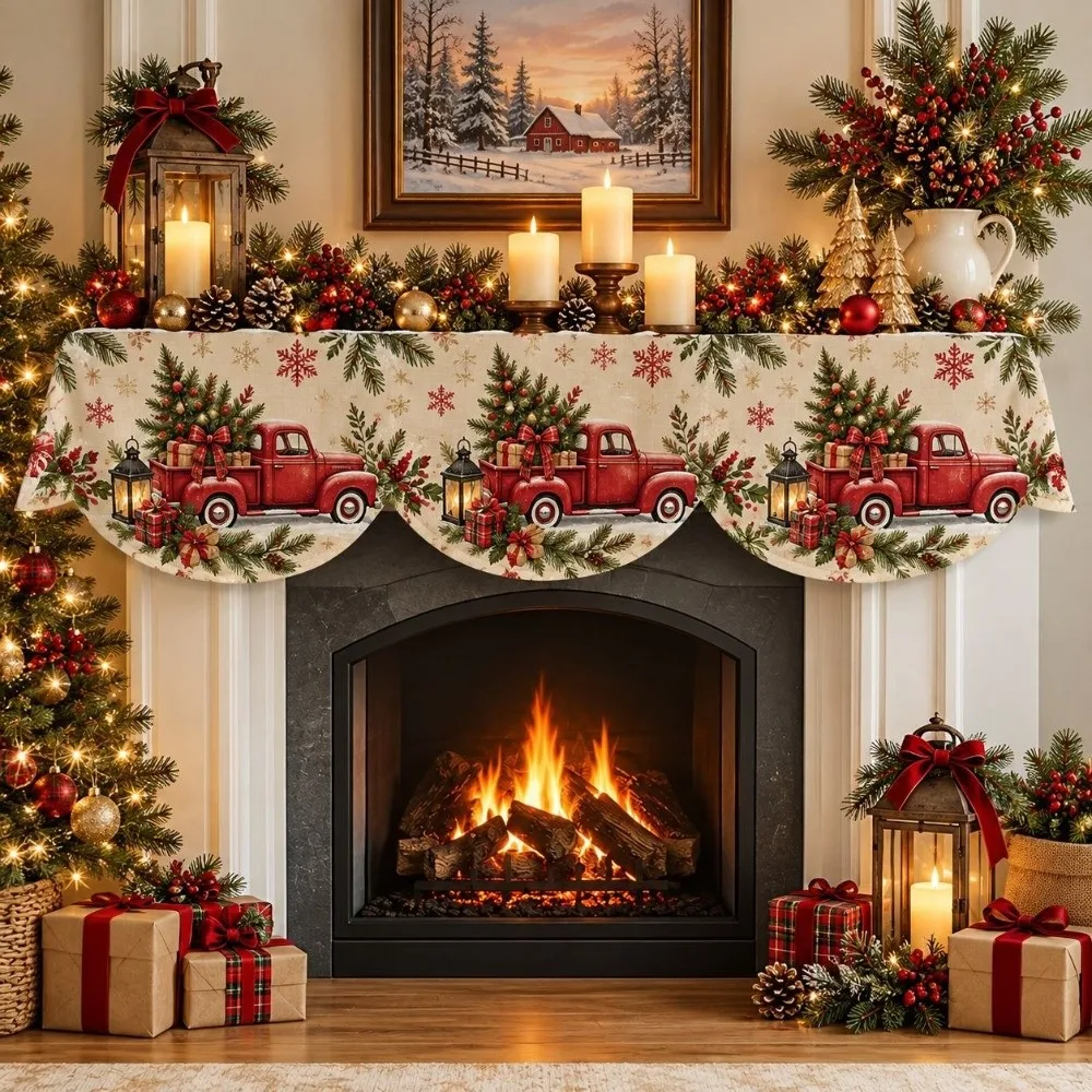 Non-slip Christmas Fireplace Scarf Impact-resistant Stain-resistant Xmas Fireplace Cover Festive Atmosphere Practical