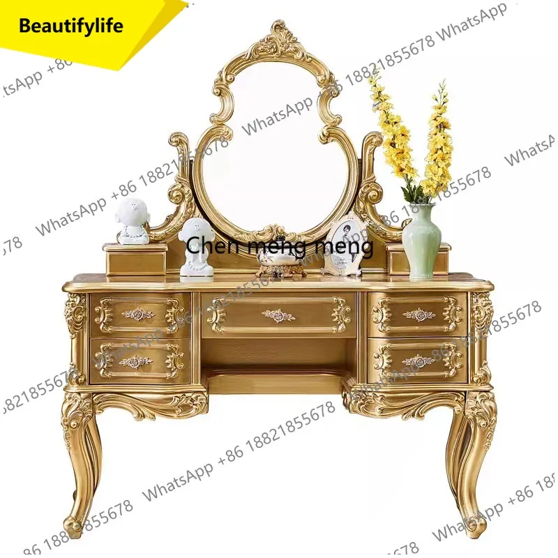

02M European champagne gold makeup table retro princess luxury court dresser solid wood