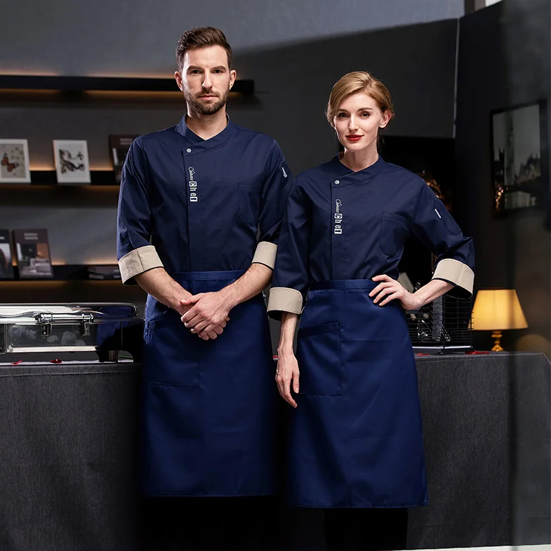 White long sleeve chef jacket Hotel chef coat T-shirt chef uniform restaurant chef coat Bakery Breathable Cooking clothes logo