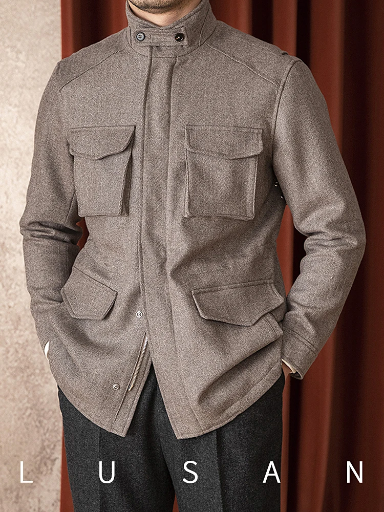 Autumn and Winter 100 Wool Hunting Jacket M65 Herringbone Italian Gentry Casual Slim Jacket Men