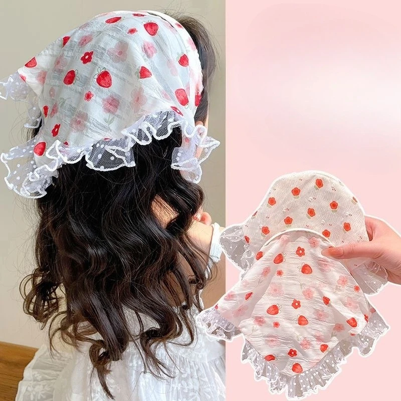 

Sweet Cute Triangle Headband Rustic Style Lace Ruffle Girl Headband French Retro Flower Print Headscarf Hair Styling Accessories