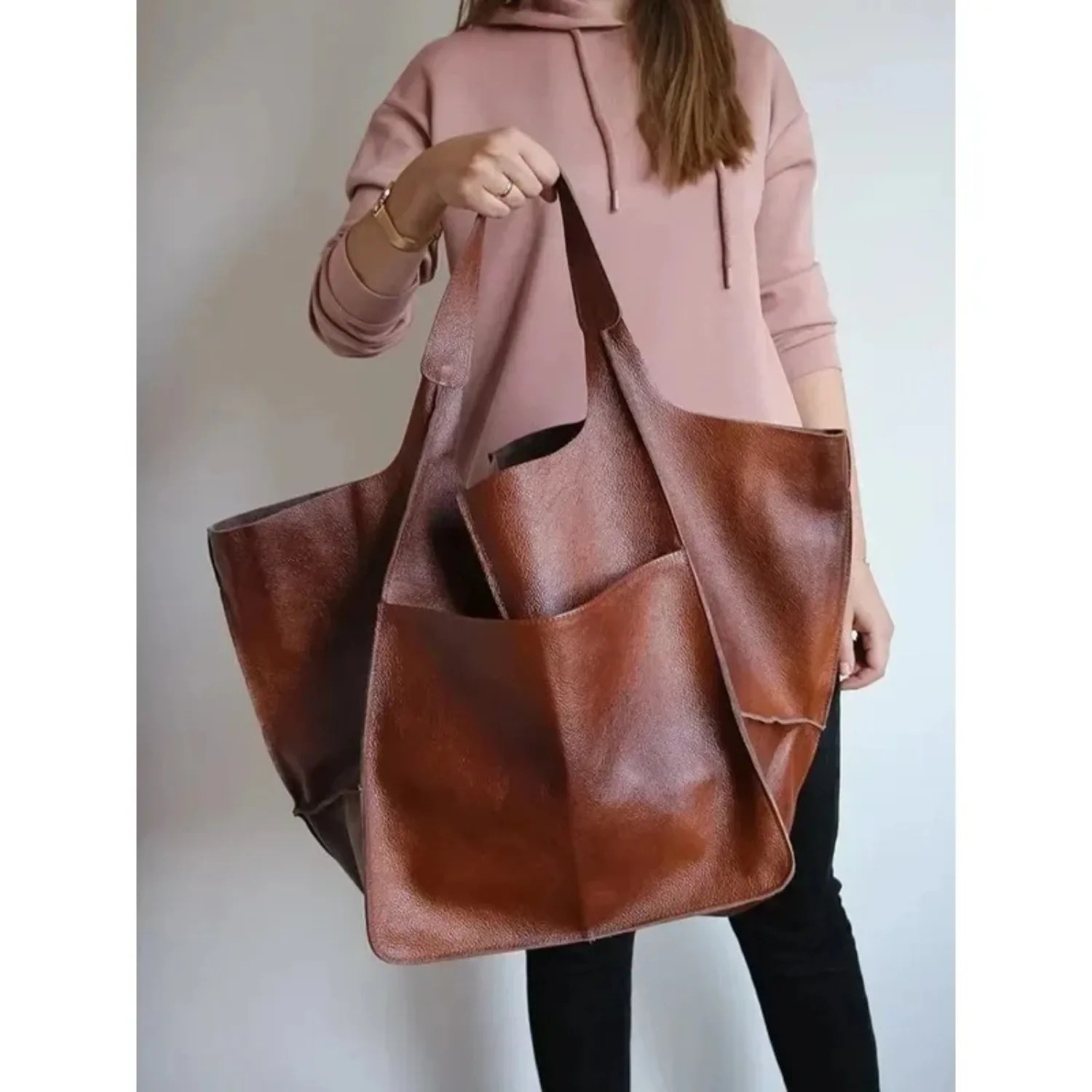 Large Women Handbags Interior Zipper Pockets Shoulder Bags Totes Capaccity Vintage Style Soft Leather Hasp Bucket Bags