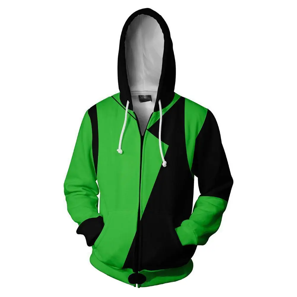 Shego Cosplay Fantasie Trui Kostuum Hoodie Casual Unisex Zip Jas Outfits Halloween Carnaval Rollenspel Vrouwelijke Mannelijke Volwassen uit