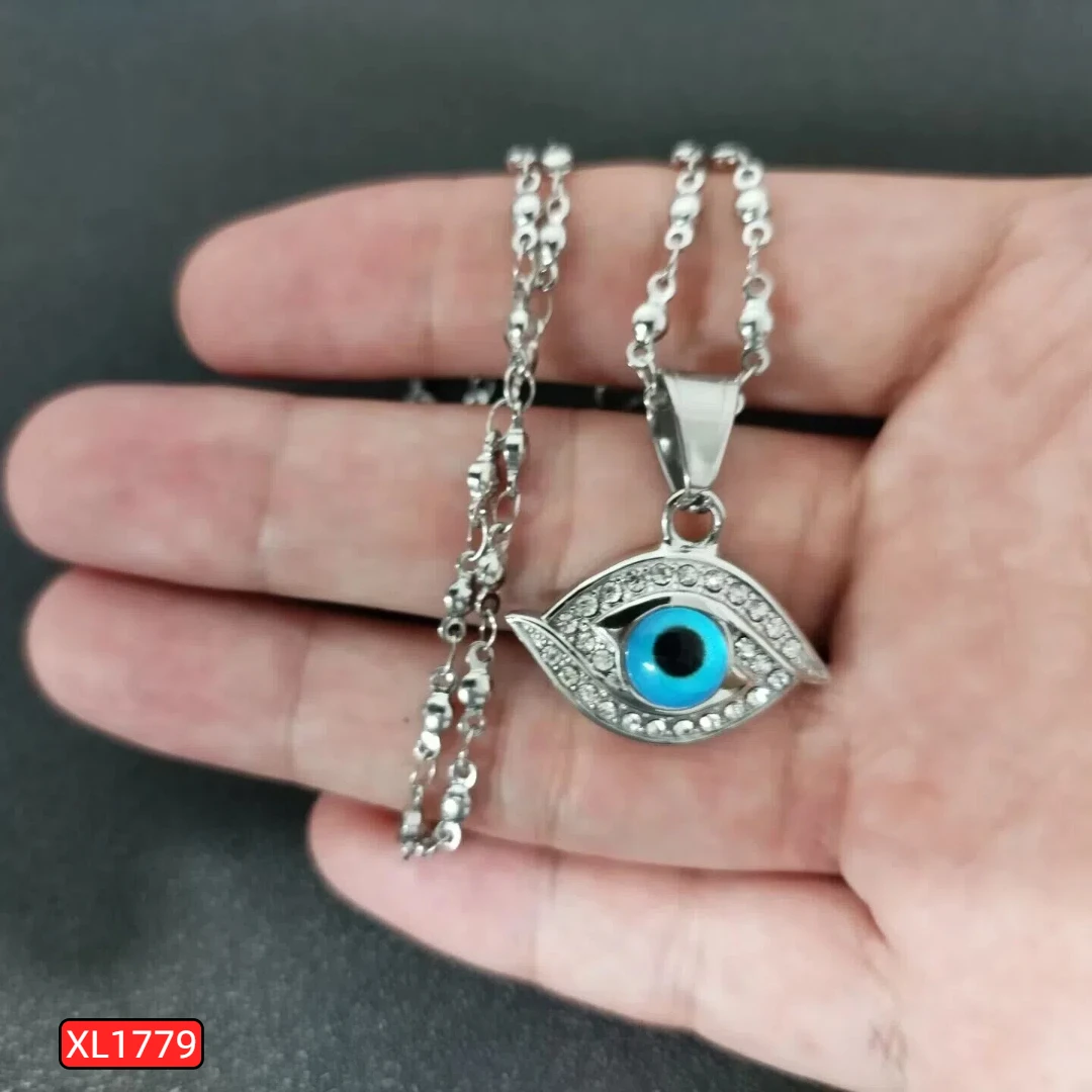 Hip Hop Iced Out Bling Turkish Evil Eye Pendant Gold Color Stainless Steel Amulet Necklace for Women Men Party Jewelry Gift 2025