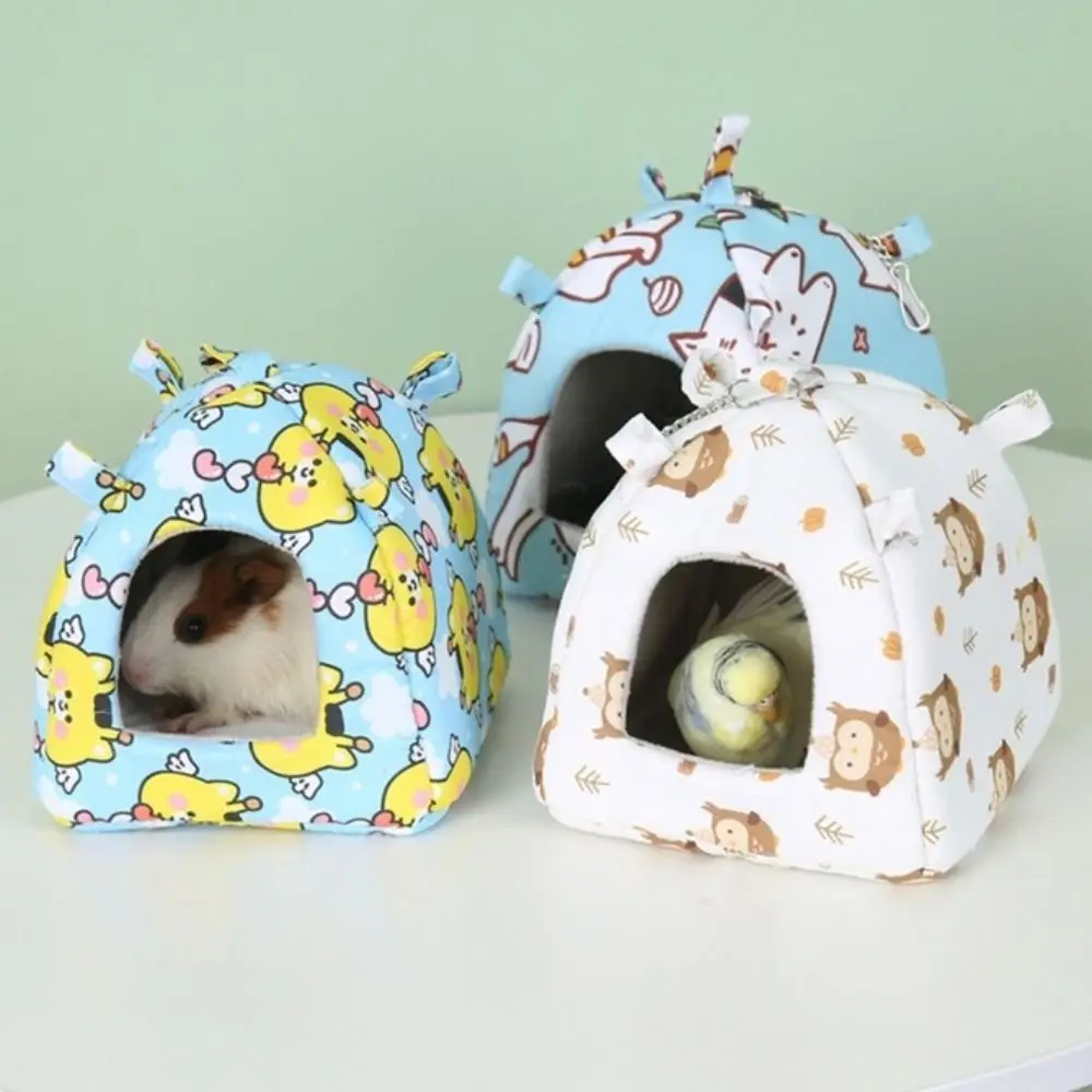 

Animal Hideout Warm Parrot Hanging Hammock Print Design Fleece Hamster Cage Nest Cartoon with Mat Bird Nest House for Pet Cage