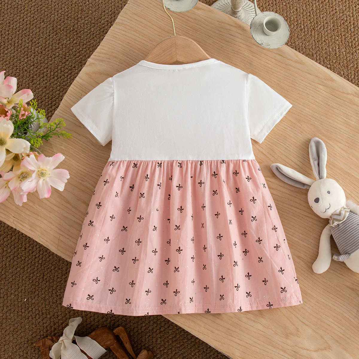 Bow Print Baby Girl Dress Summer New Cute Fake Two Piece Children'S Clothing (6-24 Months)