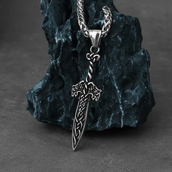 Vintage Viking Wolf Head Sword Necklace Men's Nordic Warrior Celtic Knot Stainless Steel Necklace Pendant Viking Jewelry Gift