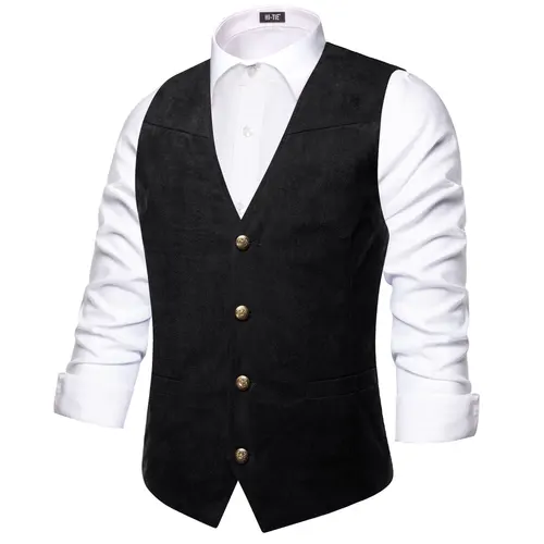 Imagen 2 del producto Hi-Tie-Chaleco de lujo para hombre, chaleco de tela de gamuza sólida, ajuste informal, alta calidad, negocios de boda, Beige, marrón, negro, rojo, verde, plateado