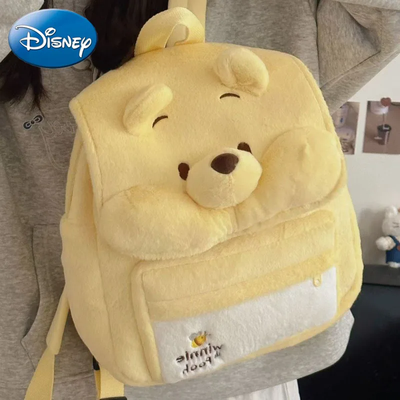 ديزني جديد لطيف الكرتون الأصفر ويني الدب أفخم حقيبة الظهر كلية نمط حقيبة مدرسية خفيفة ركاب على ظهره #1
