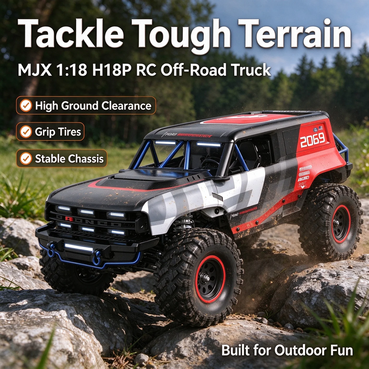 MJX H18P 1:18 Scale For Ford Bronco Brushless 4WD Remote Control Off Road Climbing Crawler All Terrain Vehicle