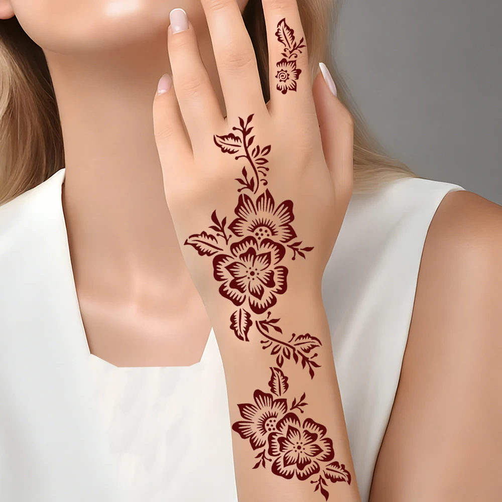 Blume Tattoo Schablonen Temporäre Tattoo Aufkleber Körper Kunst Henna Schablonen Tattoo Vorlage Mehndi Designs Hand Körper Malerei Werkzeuge – Detail 2