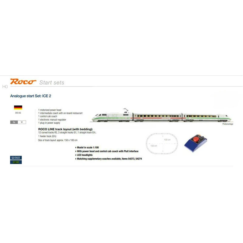 ROCO train model HO type 1/87 51162 ICE2 three-section DC analog version set with track and controller track car toy