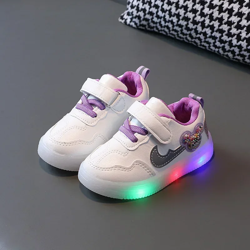 Disney Mickey Mouse Casual Shoes LED Sports Board Shoes Spring Autumn Children Boys Girls Lighting Luminous shoes Light Sneakers