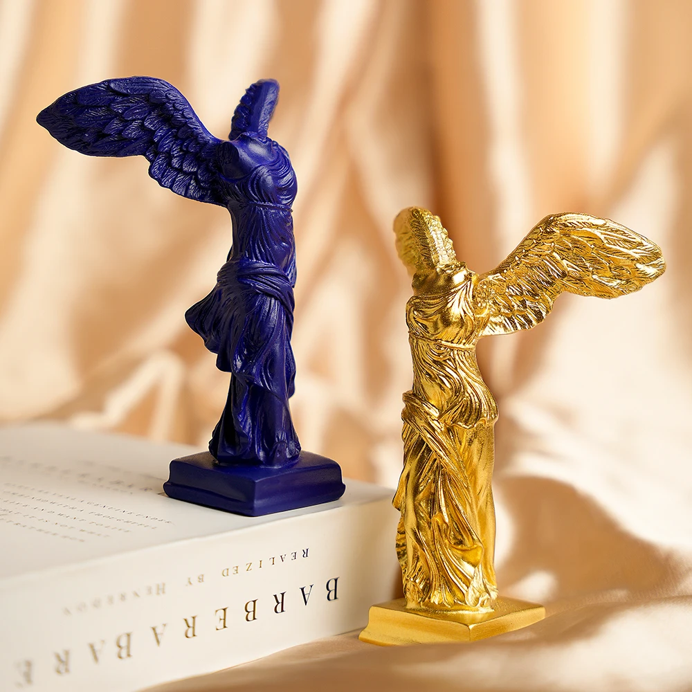 Winged Victory of Samothrace Statue, Ancient Greek Goddess Sculpture, Resin Nike Figurine for Home Office Decor, Gold/Black/Blue - view 2