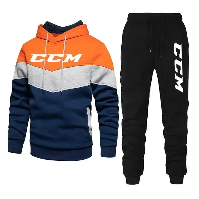 Outdoor CCM Men's Hooded 2-pcs Winter Pullover + Trousers Ski Sets Male Sports Hoodies Harajuku Suit Designer Casual Clothing